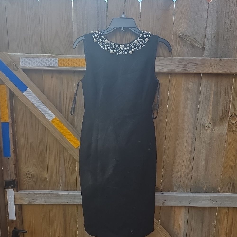 Calvin Klein Black Mini Dress with Pearl Accents